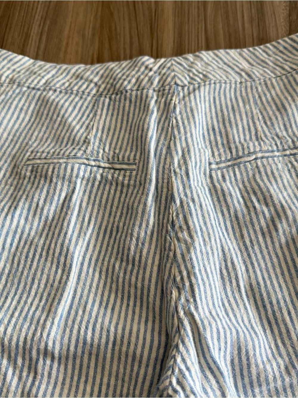 Mango Striped Wide-Leg Linen Blend Pants - Blue & White Size 6
